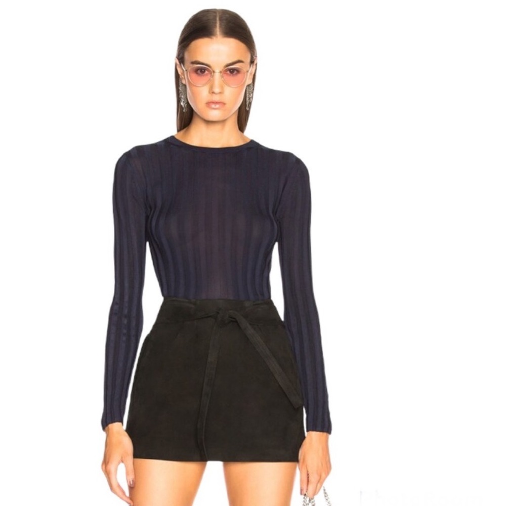 ACNE Studios Sitha Shiny Ribbed Long Sleeve Top Navy Blue Bodycon Large Luxury
